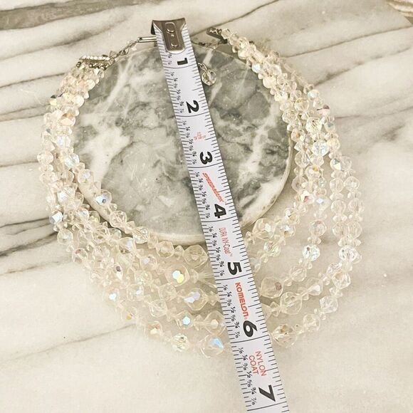 Vintage AB Crystal Necklace Clear Iridescent 5 Strand Layered Hook Closure - Picture 7 of 7